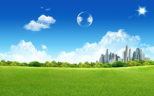 Green City, green, city, dreamy and fantasy, HD wallpaper HD wallpaper