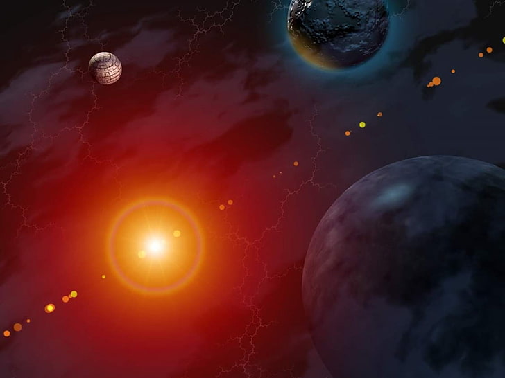 Red Sun, Sonnensystemillustration, 3D, Raum, Rot, Sonne, HD-Hintergrundbild