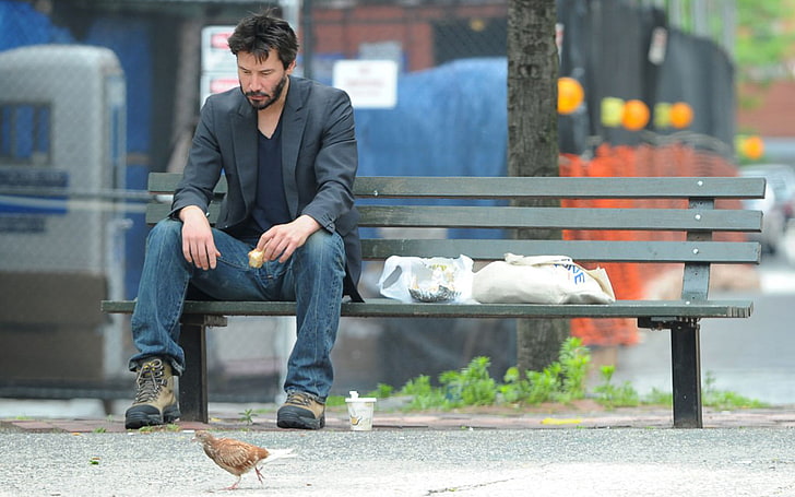 Keanu Reeves, ławka, smutek, buty, Keanu Reeves, Tapety HD