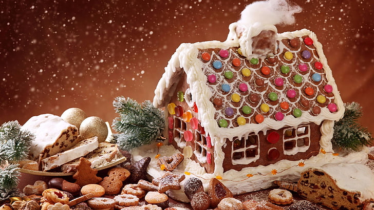 christmas, gingerbread house, dessert, food, gingerbread, sweetness, christmas decoration, HD wallpaper