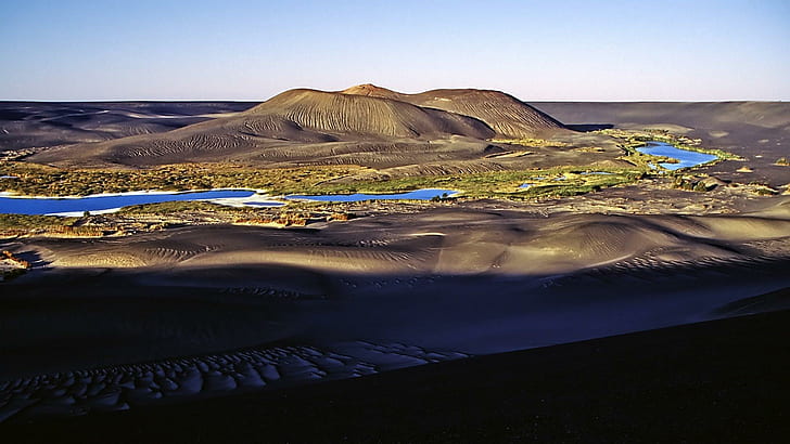 Oaza na pustyni libijskiej, oaza, baseny, piasek, pustynia, przyroda i krajobrazy, Tapety HD