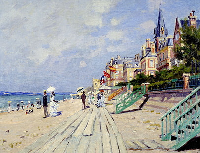 krajobraz, obraz, Claude Monet, promenada, promenada w Trouville, Tapety HD HD wallpaper