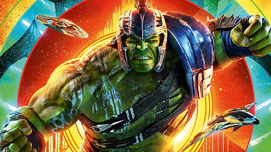 Thor: Ragnarok (2017), affiche, film, orange, ragnarok, bande dessinée, thor, hulk, fantaisie, vert, Fond d'écran HD HD wallpaper