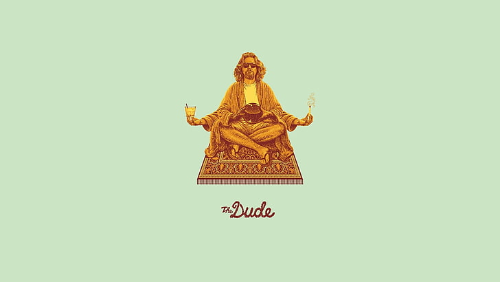 men's white shirt, The Dude logo, movies, The Dude, The Big Lebowski, minimalism, simple background, HD wallpaper