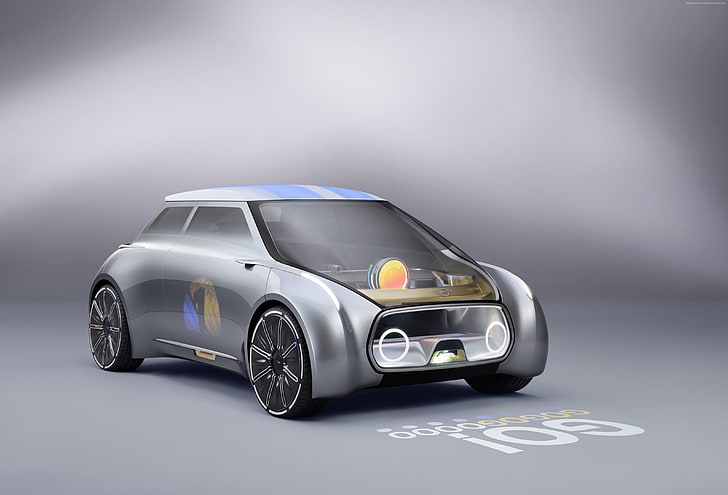 futuryzm, srebro, Mini Vision Next 100, samochody przyszłości, Tapety HD