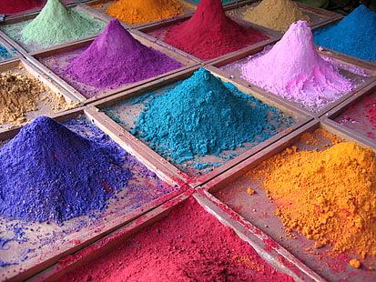 Pulver in verschiedenen Farben, Sand, Farbe, Farbe, Palette, eine Handvoll, HD-Hintergrundbild HD wallpaper