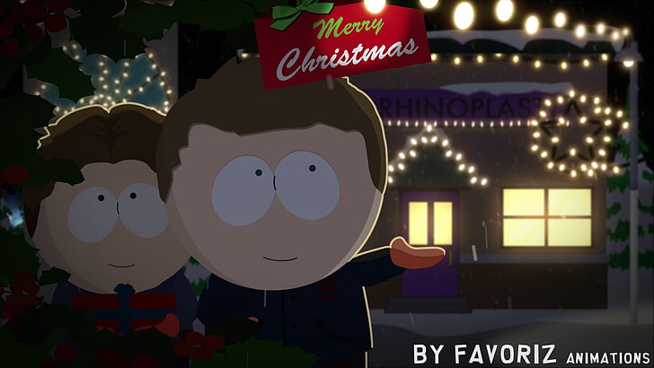 كوب سيراميك أبيض وأسود ، ساوث بارك ، عيد الميلاد، خلفية HD