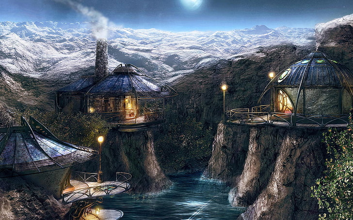 gray houses illustration, video games, fantasy art, Myst: Revelation, HD wallpaper