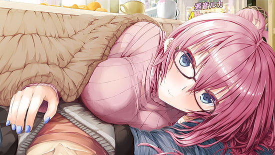 pink haired female anime character illustration, Megurine Luka, anime girls, glasses, meganekko, HD wallpaper HD wallpaper