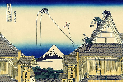 peintures japonais kite toits art traditionnel katsushika hokusai vues de thirtysix du mont fuji jeux vidéo Street Fighter HD Art, japonais, cerf-volant, peintures, toits, art traditionnel, katsushika hokusai, Fond d'écran HD HD wallpaper