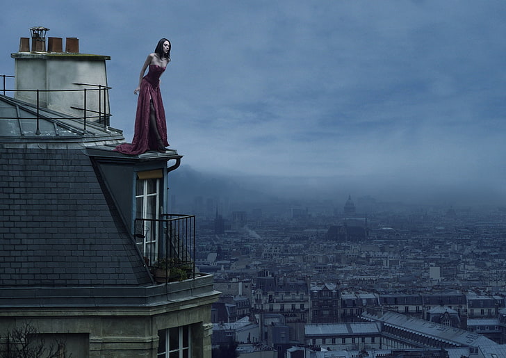 rooftops, women, model, Paris, HD wallpaper