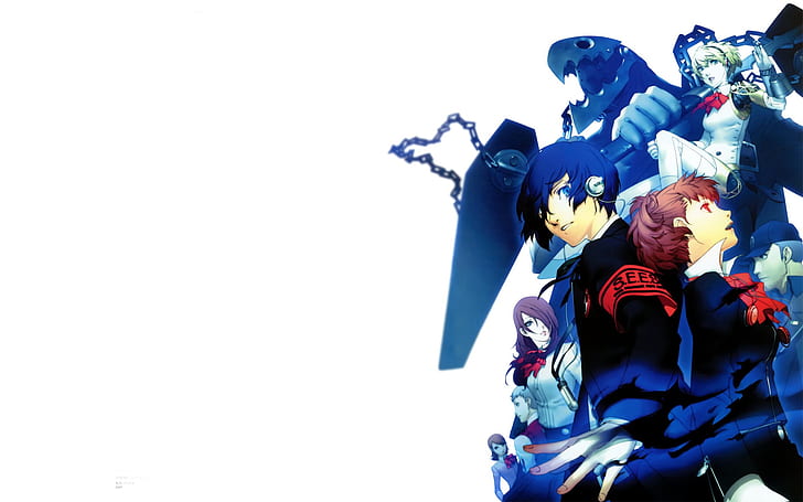 Persona, Persona 3 Portable, Aigis (Persona), Akihiko Sanada, Minato Arisato, Mitsuru Kirijo, Thanatos (Persona), Yukari Takeba, Tapety HD