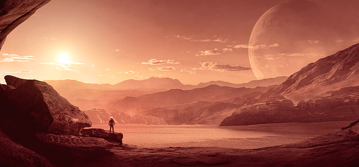 Mars, Astronot, Sendiri, Sains, 4K, Wallpaper HD