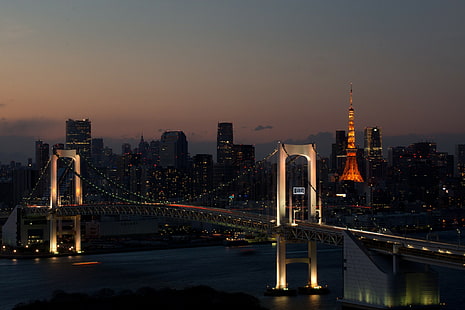 stadsbild, bro, Tokyo, Rainbow Bridge, HD tapet HD wallpaper