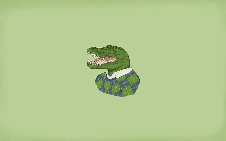 зелен крокодил, носещ риза илюстрация, минимализъм, лакост, крокодил, HD тапет