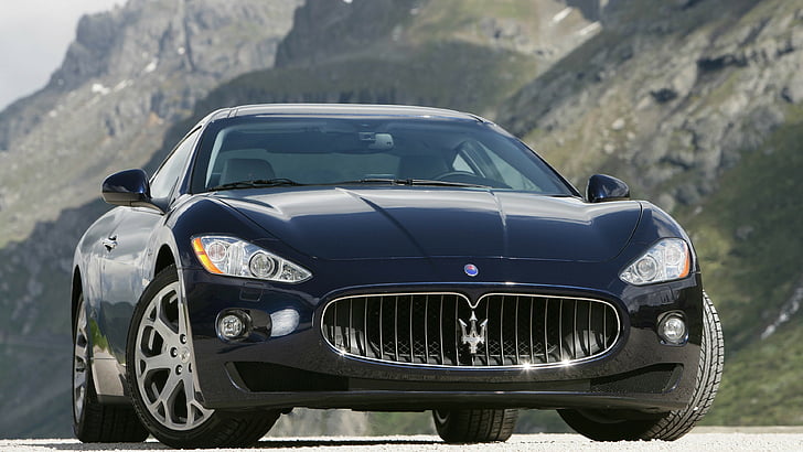 black coupe, Maserati GranTurismo, supercar, Maserati, Gran Turismo, luxury cars, sports car, speed, test drive, front, HD wallpaper