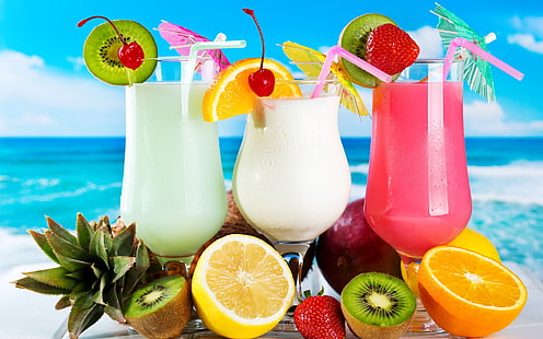 Fresh Summer Cocktails, pinacolada, cocktails, drinks, HD wallpaper HD wallpaper