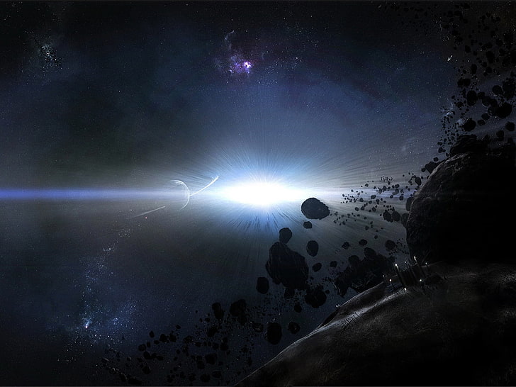 tapeta cyfrowa galaktyki, eksplozja, fragmenty, meteoryty, luminescencja, Tapety HD