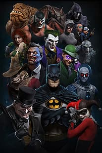 Batman, The Penguin, The Riddler, Two-Face, Bane, Poison Ivy, Killer Croc, Scarecrow (postać), Mr. ze, Harvey Dent, Catwoman, Harley Quinn, Joker, grafika, ArtStation, Tapety HD HD wallpaper