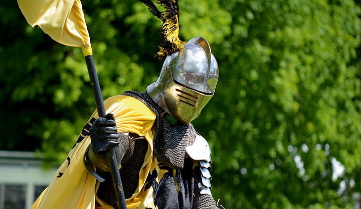 metal, armor, feathers, helmet, knight, HD wallpaper