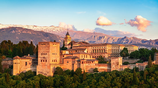 le ciel, paysage, la ville, Espagne, Grenade, Alhambra, Fond d'écran HD HD wallpaper