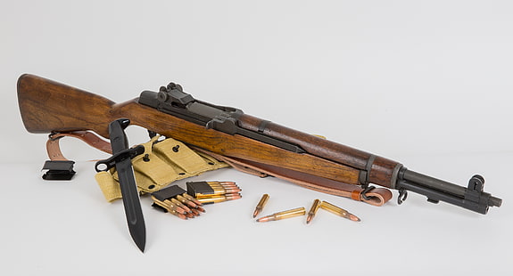 ปืนไรเฟิลล่าสัตว์สีดำและน้ำตาล, อาวุธ, พื้นหลัง, ตลับ, ปืนไรเฟิล, ดาบปลายปืน, โหลดตัวเอง, M1 Garand, วอลล์เปเปอร์ HD HD wallpaper