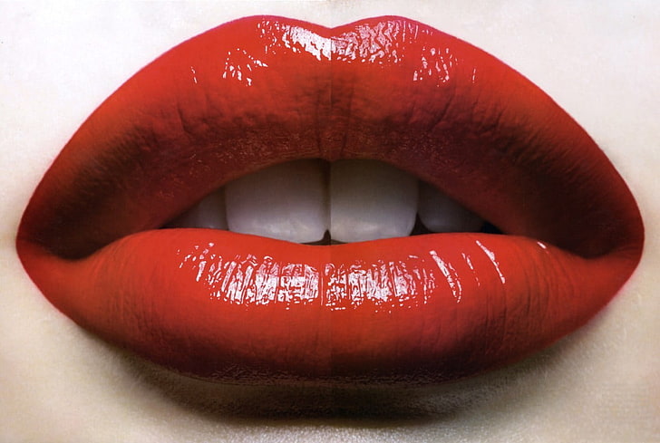 labbra, primo piano, rossetto rosso, Sfondo HD