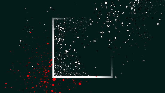 borde del marco plateado, ilustraciones negras, blancas y rojas, abstracto, minimalismo, cuadrado, salpicaduras de pintura, fondo simple, puntos, arte digital, negro, blanco, rojo, Fondo de pantalla HD HD wallpaper
