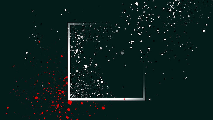 titik-titik, seni digital, hitam, putih, abstrak, persegi, cat splatter, latar belakang sederhana, minimalis, merah, Wallpaper HD