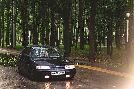 berlina nera, macchina, auto, Park, Lada, 2112, VAZ, Sfondo HD HD wallpaper