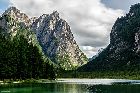 grey rocky mountain near body of water during daytime, valle, valle, Valle, di, rocky mountain, body of water, daytime, Dolomites, peak, summit  ridge, scenic, scenery, Alto Adige, Pusteria, alps, lake, landscape, Italy, nature, mountain, outdoors, scenics, summer, water, forest, rock - Object, european Alps, travel, mountain Range, green Color, beauty In Nature, sky, river, tree, mountain Peak, reflection, HD wallpaper HD wallpaper