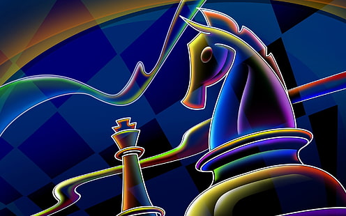 체스 조각 그리기, 기사 및 주교 체스 조각 벽지, 체스, HD 배경 화면 HD wallpaper