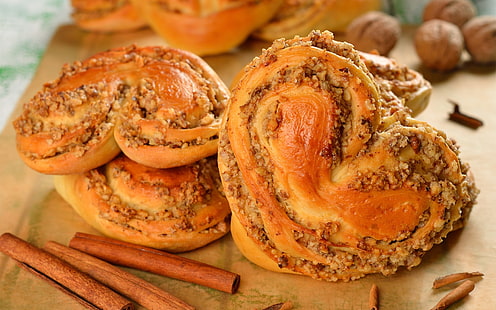 two sweet breads, pastry, topping, sweetness, bun, HD wallpaper HD wallpaper