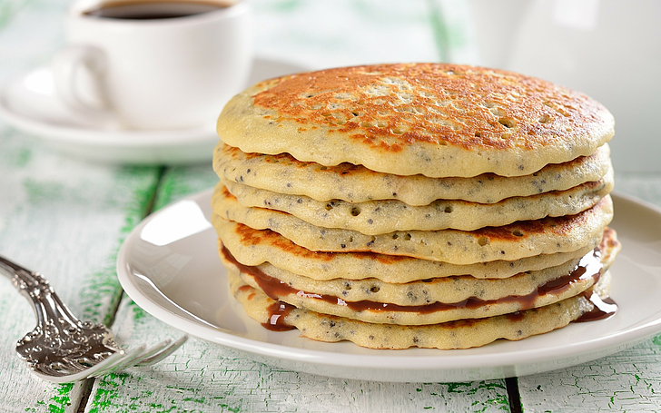 Pancake, Close Up, Piring, Makanan, panekuk di atas piring bundar putih, pancake, close up, piring, Wallpaper HD