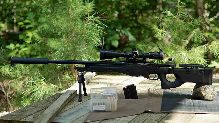 black rifle, sight, rifle, muffler, sniper, International AW, Accuracy, HD wallpaper