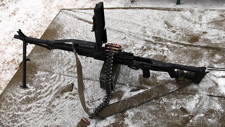 검은 색 및 회색 컴파운드 보우, 총, 기관총, PKP Pecheneg, HD 배경 화면