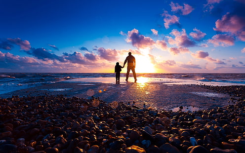Vater und Sohn am Strand, Natur, Landschaft, HD-Hintergrundbild HD wallpaper