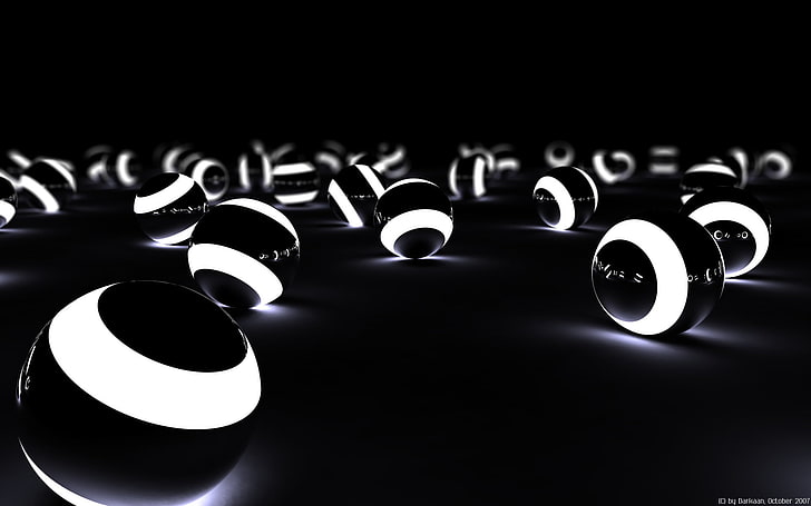 juguetes de bolas en blanco y negro, abstracto, render, bolas, arte digital, Fondo de pantalla HD