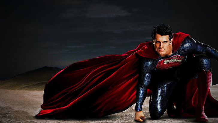 Superman, poster, red, movie, Henry Cavill, black, man, actor, blue, HD wallpaper