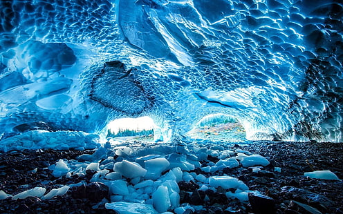 ice cave, landscape, nature, ice, HD wallpaper HD wallpaper