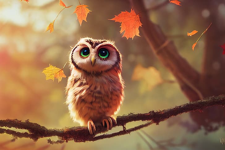 búho, otoño, bosque, Fondo de pantalla HD