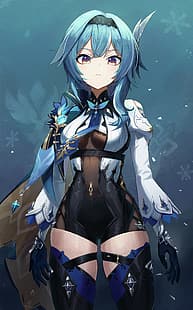 Eula (impacto de Genshin), impacto de Genshin, arte de videogame, videogame, cabelo azul, HD papel de parede HD wallpaper