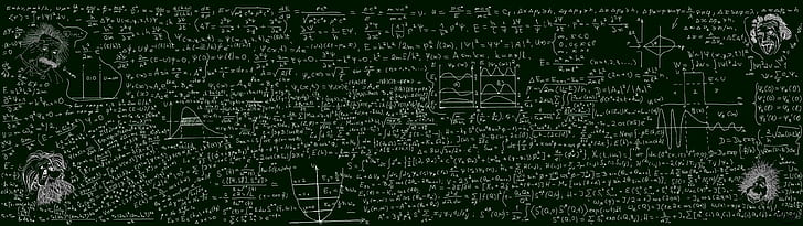 multiple display dual monitors blackboard knowledge writing mathematics physics science, HD wallpaper