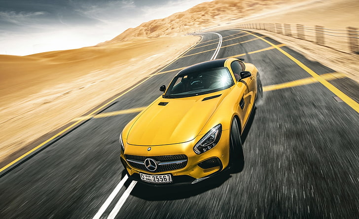 Voiture, coupé Mercedes-Benz AMG jaune, Voitures, Mercedes Benz, Fond d'écran HD