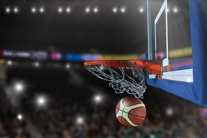 lights, basket, the game, the ball, basketball, bokeh, HD wallpaper