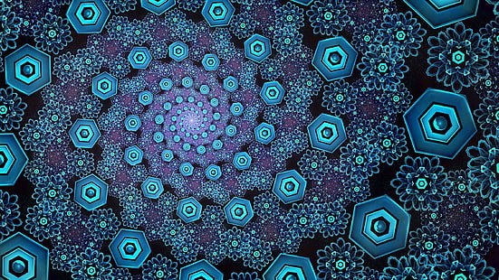 teal, blue, and purple floral mandala wallpaper, illusion, spiral, rotation, shape, HD wallpaper HD wallpaper
