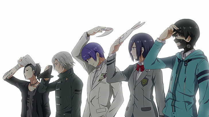 аниме, Anime Boys, Kaneki Ken, Kirishima Touka, Tokyo Ghoul, Uta (Tokyo Ghoul), Yomo Renji, HD тапет