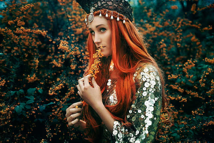 decorazione, fioritura, la ragazza dai capelli rossi, Bella Kotak, The Tempest, Sfondo HD