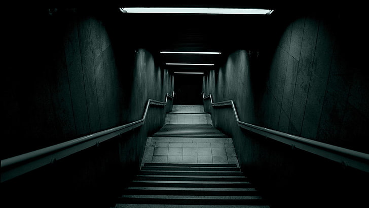 escalier gris, noir, escalier, Fond d'écran HD