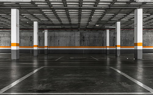 parking lot, garages, architecture, Cesar Bazkez, HD wallpaper HD wallpaper
